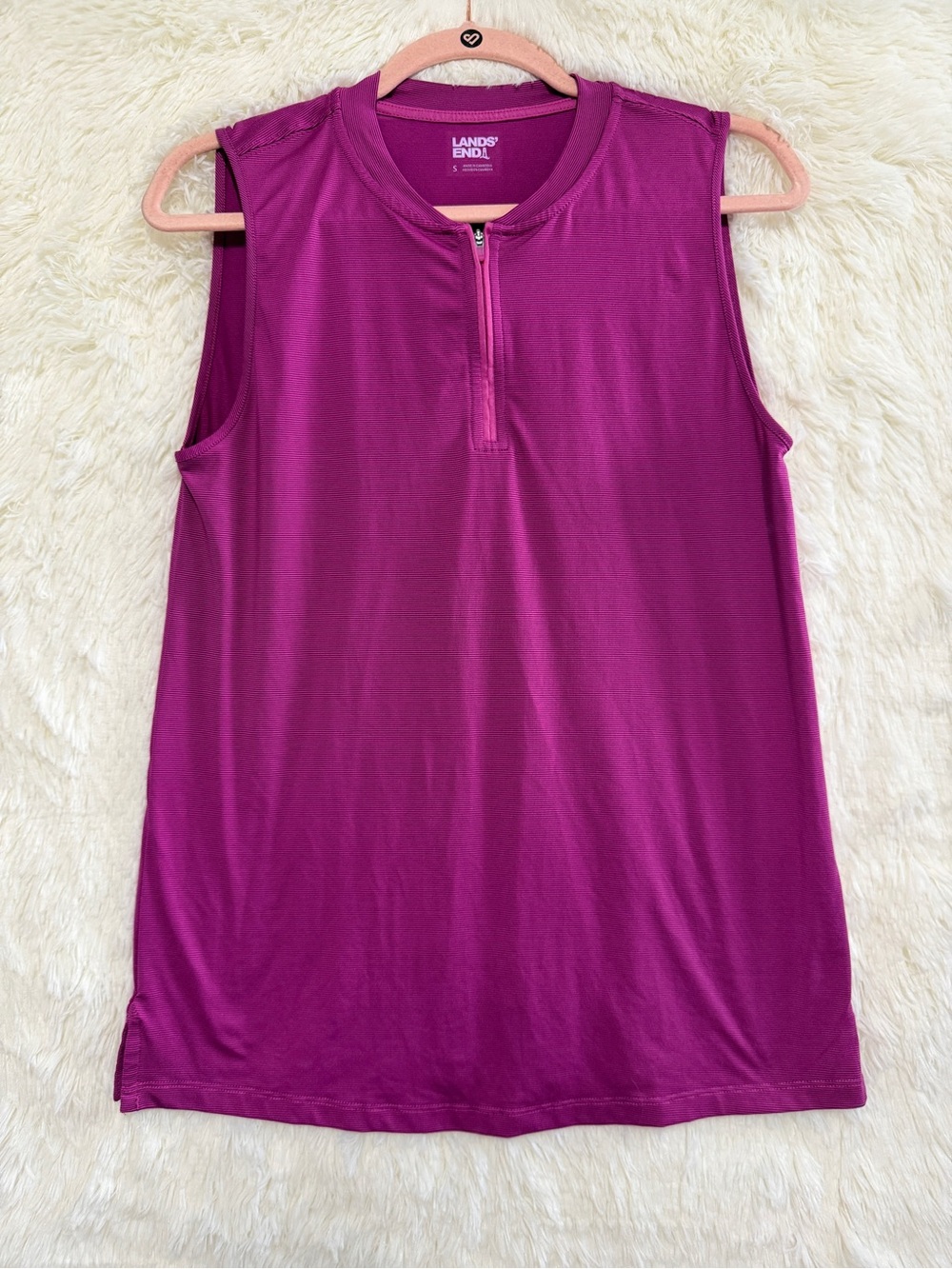 Lands End Womens Preppy Sleeveless 1/4 Zip Active Tank Top S Pink Sporty Chic
